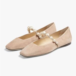 NWT-Nude Ballet Flats for Women Mary Jane Flats Square Toe Pearl Strap Retro